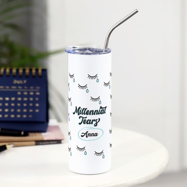 Millennial Tears Personalized Stainless Steel Tumbler With Straw