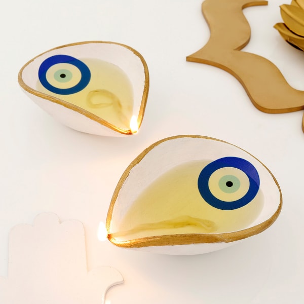 Minimalist Evil Eye Diya - Set Of 2