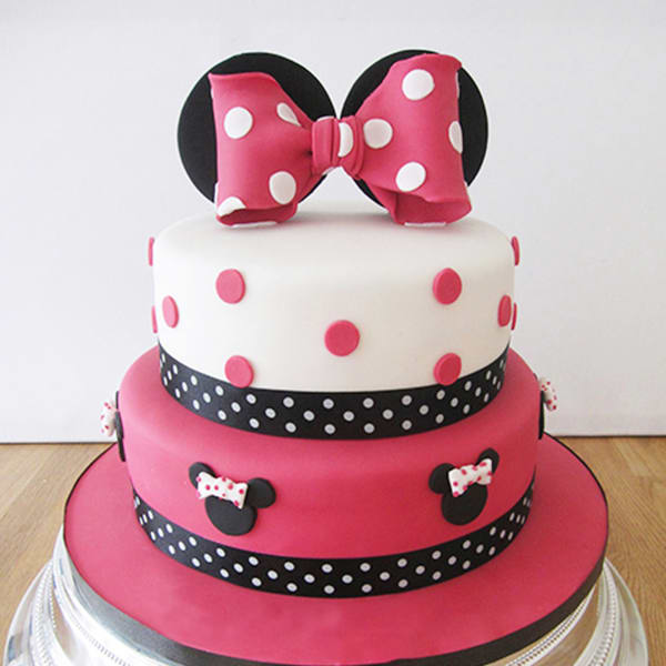 Minnie mouse theme designer fondant cake for girl's 1st - CakesDecor