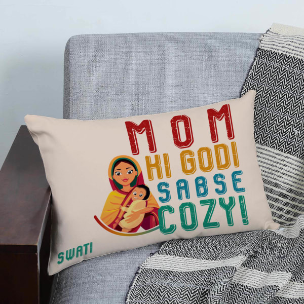 Mom Ki Godi Sabse Cozy Personalized Cushion