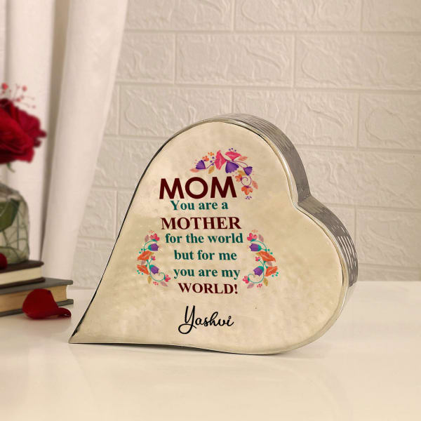 Mom My World Personalized Metal Heart Decor