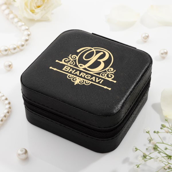 Monogram Mini Jewellery Organizer Box - Personalized - Black