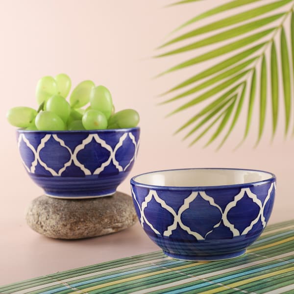 Moroccan Blue Ceramic Soup Bowls- Set of 2