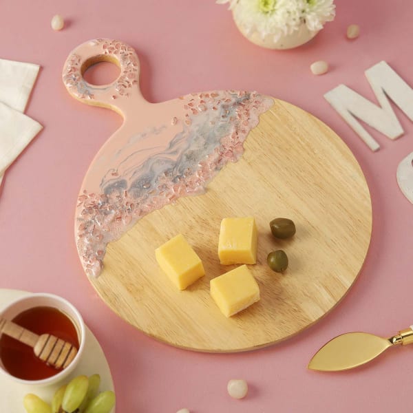 Mother's Day Blush Pink Serving Board With Quartz Stones