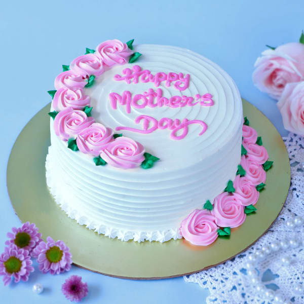 Mother's Day Pink Roses Cream Cake (Half Kg)