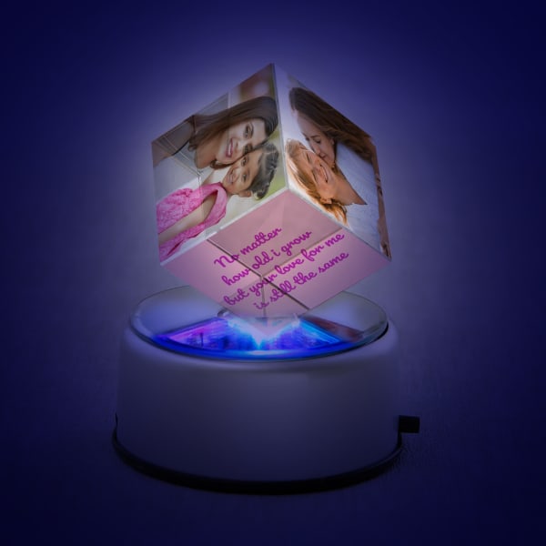 Mother Special Personalized Rotating Crystal Cube with LED