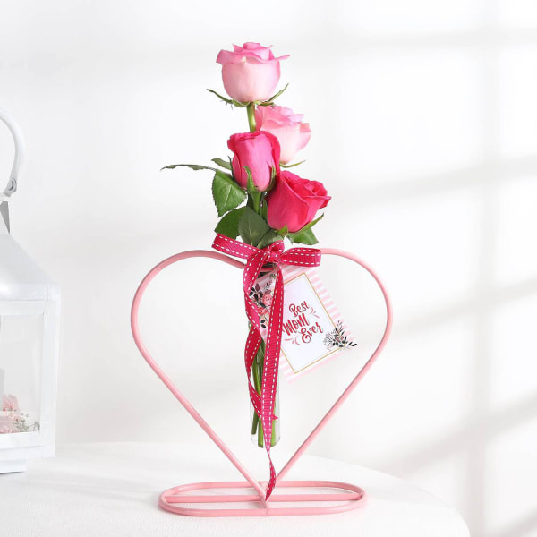 Mothers Day Rose Bouquet With Heart Shaped Planter