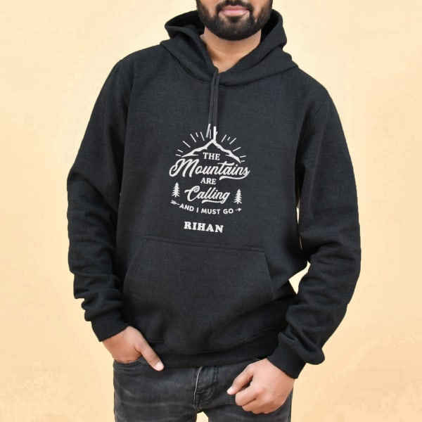 Mountains Are Calling Personalized Fleece Hoodie For Men- Grey