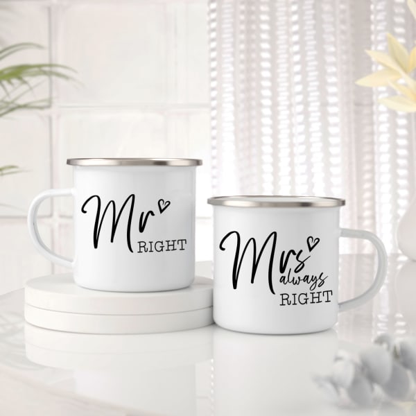 Mr Right And Mrs Always Right Enamel Coffee Mug - Set Of 2