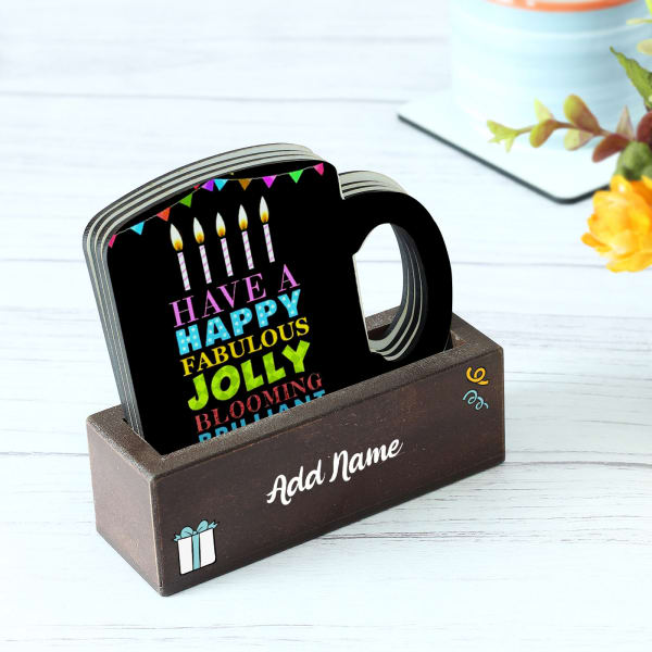 Mug Shaped Personalized Coaster Set for Birthday