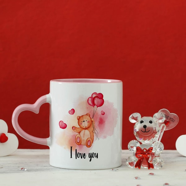 Mug with Heart-shaped Handle & Crystal Teddy Bear