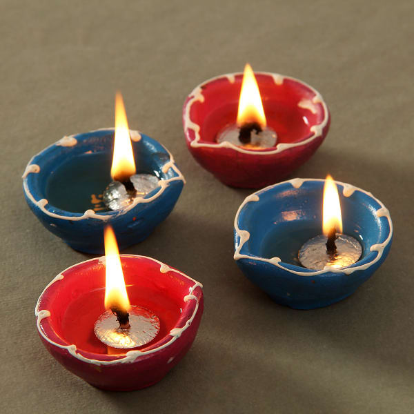 Multicolor Clay Diya Set: Gift/Send Diwali Gifts Online J11074517 |