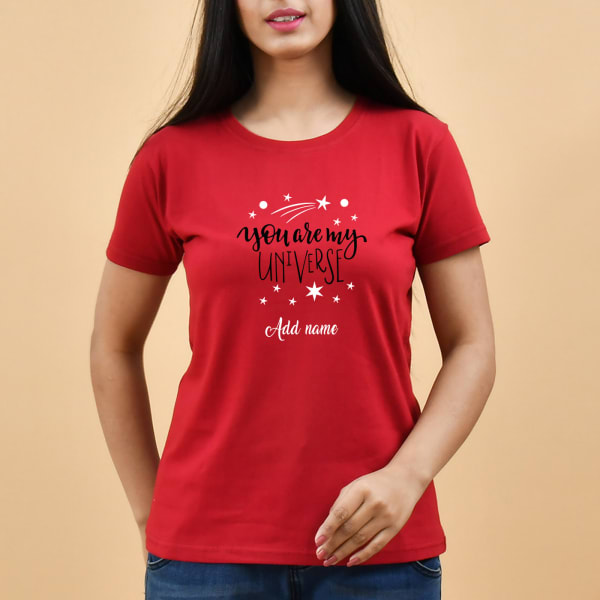 My Universe Personalized Cotton T-Shirt for Women - Red