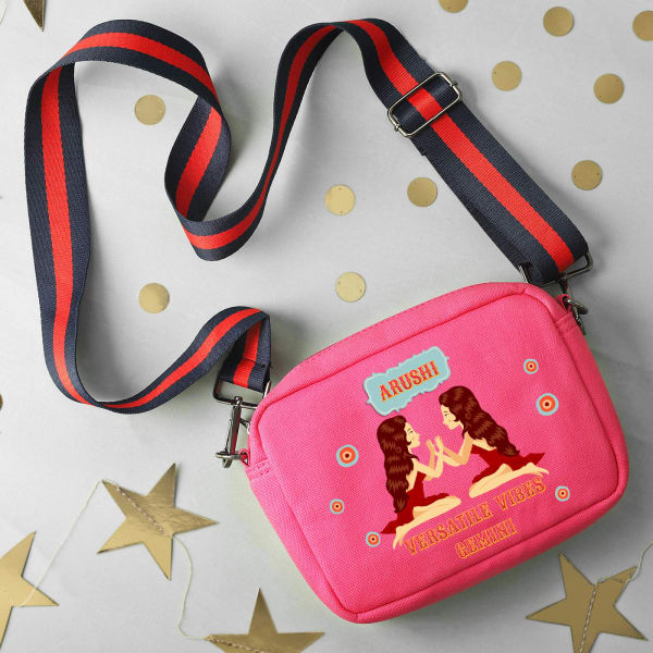 Mystic Zodiac - Pop Pink Personalized Canvas Sling Bag - Gemini