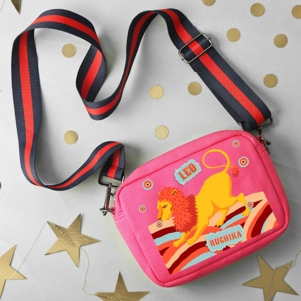 Mystic Zodiac - Pop Pink Personalized Canvas Sling Bag - Leo
