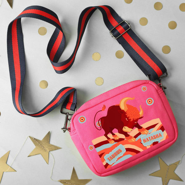 Mystic Zodiac - Pop Pink Personalized Canvas Sling Bag - Taurus