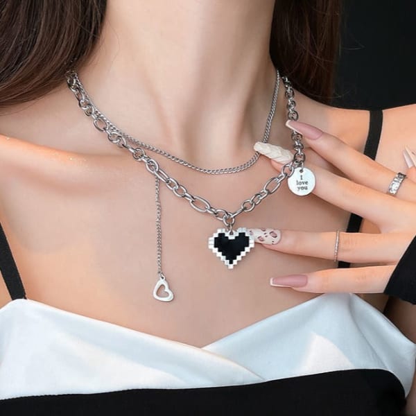 Necklace - Layered - Pixel Heart - Charm - Single Piece - Juju Joy