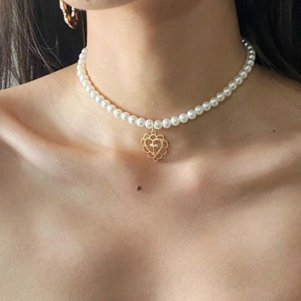 Necklace - Pearls And Heart - Single Piece - Juju Joy