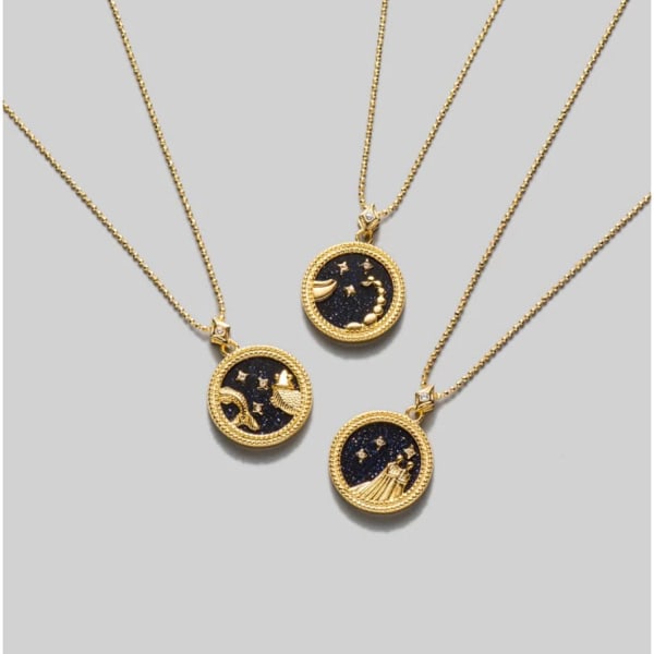 Necklace - Zodiac Sign - Black And Gold - Single Piece