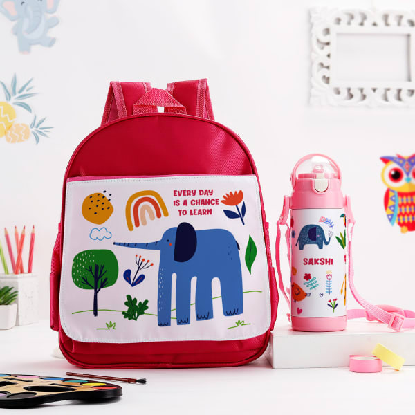 New Learnings - Bag And Bottle Combo - Personalized - Pink