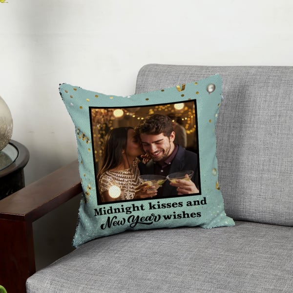 New Year Wishes Personalized Magic Reversible Sequin Cushion