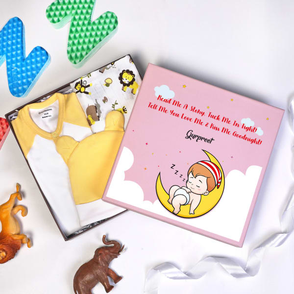 Night Time Apparels Set for Newborn in Personalized Gift Box (3 Pcs)