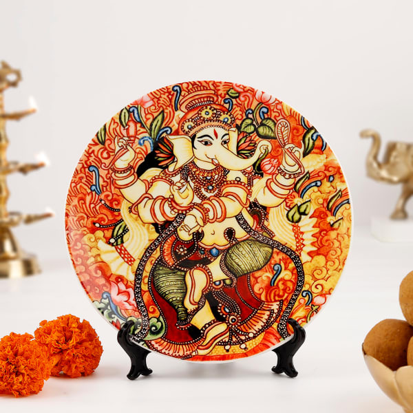 Nritya Ganapati Ceramic Plate With Stand