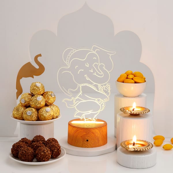 Nritya Ganapati LED Lamp And Sweet Delights Diwali Hamper