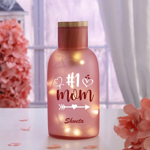 Number One Mom Personalized LED Lights Pink Bottle