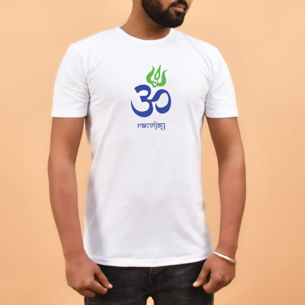 Om Trishul Personalized Cotton T-Shirt For Men - White