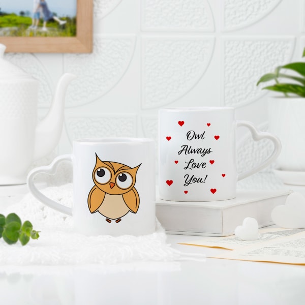 Owl Always Love You Personalized Heart Handle Mug - Set Of 2