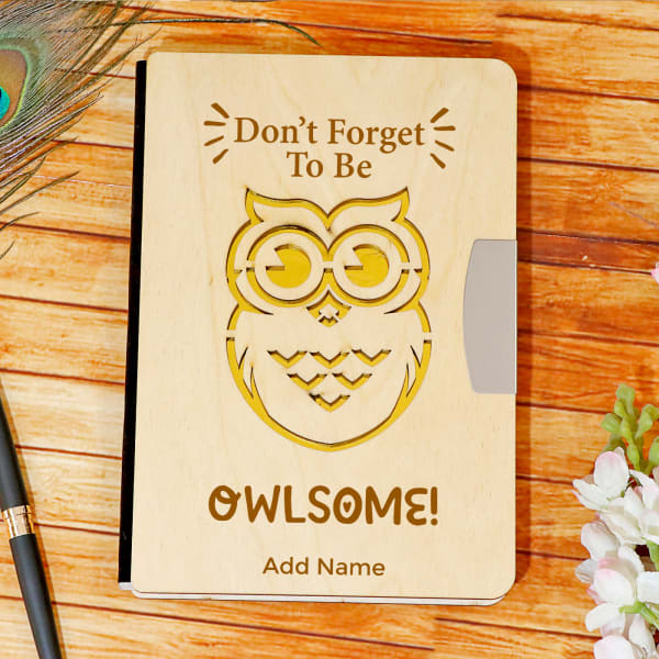 Owlsome Carved Personalized Wooden Cover Diary