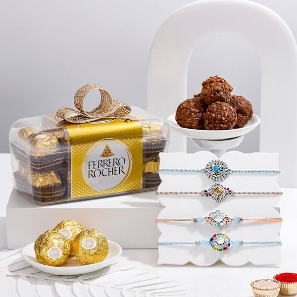 Oxidized Rakhi And Ferrero Rocher Combo - Set Of 4