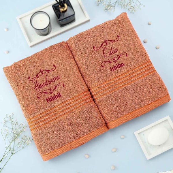 Pack of 2 Terracotta Personalized  Couple Towels