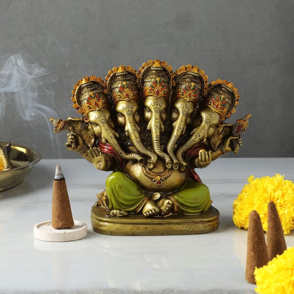 Panchmukhi Ganesha Idol With Sandalwood Dhoop Cones
