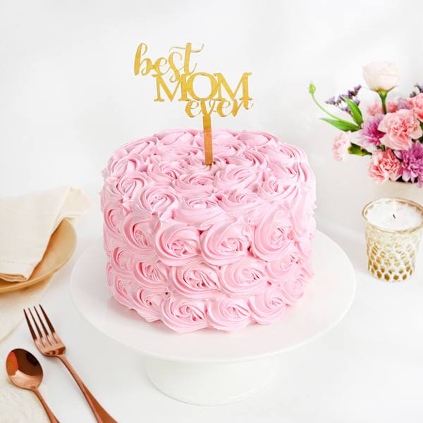 Peach Rosette Cream Cake For Mom
