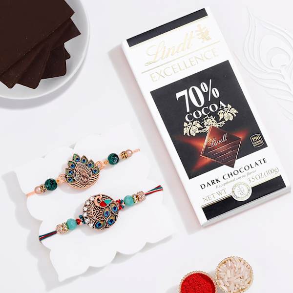 Peacock Grace - Rakhi And Chocolate Combo