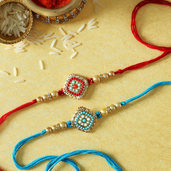 Handmade Pearl Fabric Rakhi (Set of 2) 269