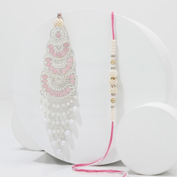 Pearls And Pink Stones Bhaiya Bhabhi Rakhi