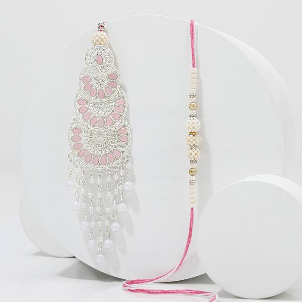 Pearls And Pink Stones Bhaiya Bhabhi Rakhi