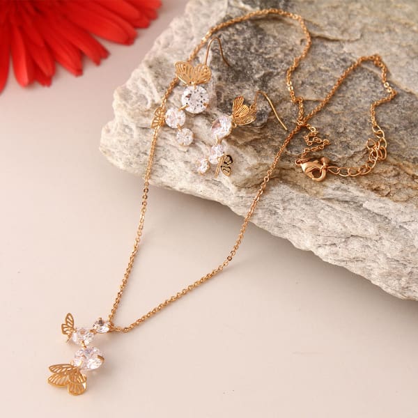 Perfect Stone Studded Butterfly Themed Necklace Set