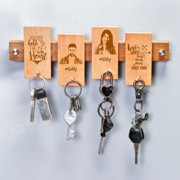 Personalised Couple Themed Wooden Keyholder