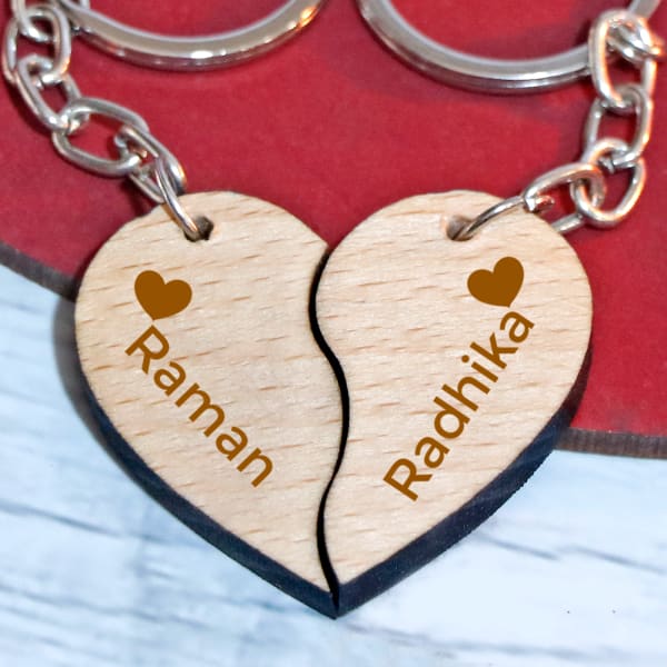 Personalised Wooden Heart Keychains - set of 2