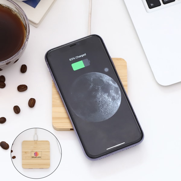 Personalized Bamboo Wireless Charger - Square