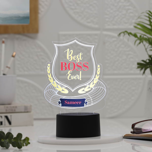 Personalized Best Boss Ever LED Lamp-Black Base