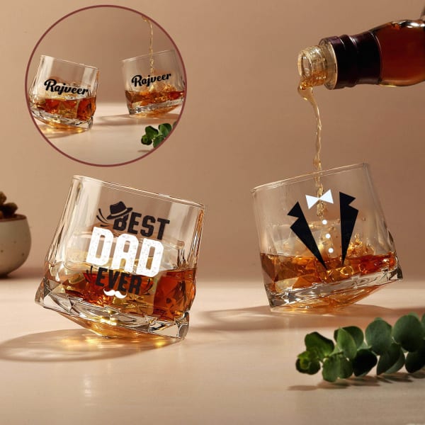 Personalized Best Dad Ever Rotating Whisky Glass
