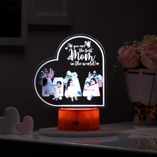 Personalized Best Mom In The World LED Lamp - Wooden Finish Base