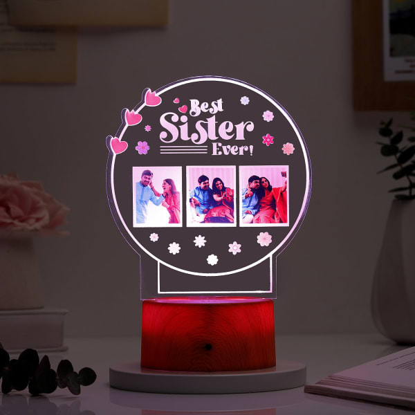 Personalized Best Sister Ever Brown Base LED Lamp