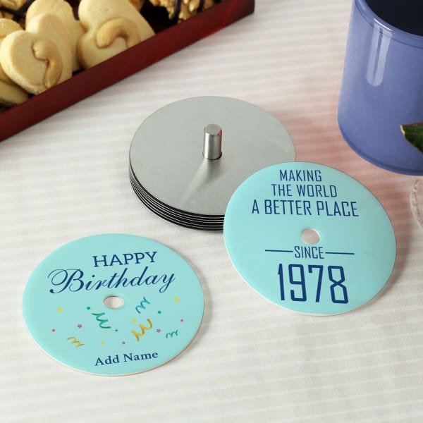 Personalized Birthday Coasters with Metal Coasters (Set of 8)