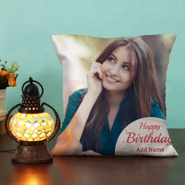 Personalized Birthday Cushion with Decorative Lamp